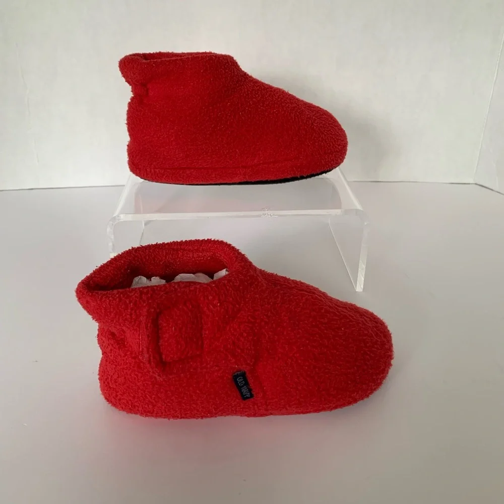 VTG Old Navy Red Fleece Booties Slippers Rubber Soles Soft Cozy Toddler Size
